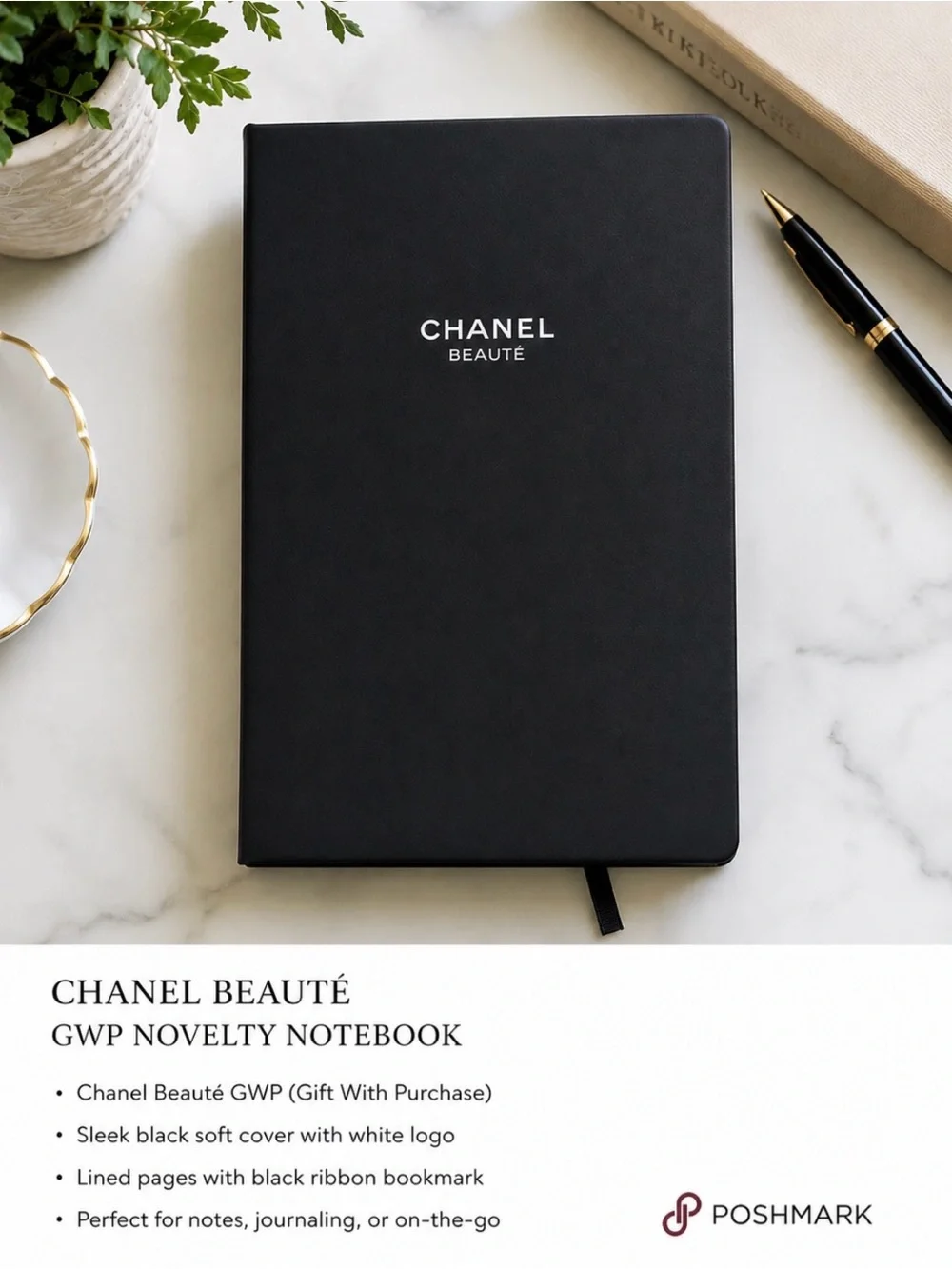 CHANEL Beauté Black Novelty Notebook GWP with Ribbon Bookmark